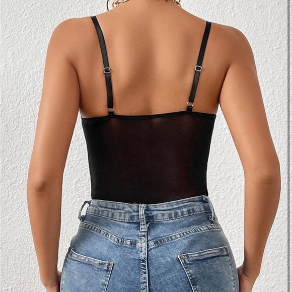 Women's Black Lace Sheer Bodysuit w/Spaghetti Straps. Size XS - Picture 3 of 6